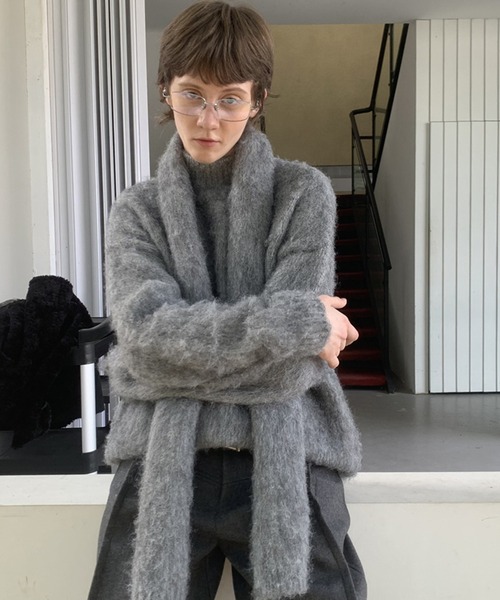 LONSLAN（ロンスラン）の「クルーネックシャギーニット マフラーセット LON24a132【2点セット】（ニット/セーター・レディース・ダークグレー/ライトグレー・FREE）」の14枚目の写真