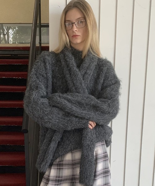 LONSLAN（ロンスラン）の「クルーネックシャギーニット マフラーセット LON24a132【2点セット】（ニット/セーター・レディース・ダークグレー/ライトグレー・FREE）」の13枚目の写真