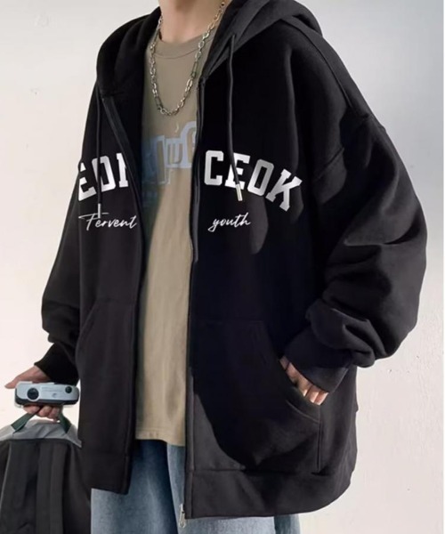 NEW GENTLEMAN(ニュージェントルマン)の「REONCEOK オーバーサイズ ジップアップ ビッグパーカー(パーカー・メンズ・グレー/ブラック/ブラウン/ネイビー/ダークグレー・M/L/XL)」の8枚目の写真