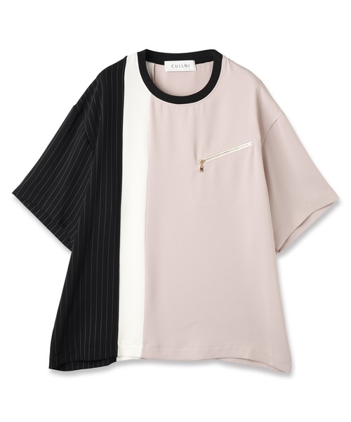 CULLNI（クルニ）の「Double Satin Bi Color Pullover（Tシャツ/カットソー・メンズ・グレイッシュベージュ/ブラック×ブラック/ネイビー/ホワイト/ブラック×ホワイト・0/1/2）」の4枚目の写真