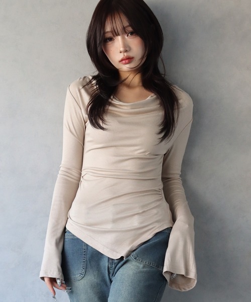 BARELY BLUE(ベアリーブルー)の「【 BARELY BLUE / ベアリーブルー 】 アンバランス サイド スリット カットソー(Tシャツ/カットソー・レディース・ベージュ/ブラック/グレー・LARGE/MEDIUM)」の10枚目の写真