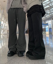 [A/M] 裏起毛ウエストゴムセミブーツカットパンツ