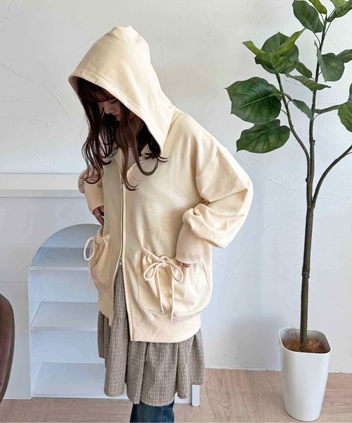 apres jour clair(アプレジュールクレア)の「【apres jour clair】リボンポケットパーカー【ZOZOTOWN限定アイテム】(パーカー・レディース・杢グレー/アイボリー・X-LARGE/フリー)」の4枚目の写真