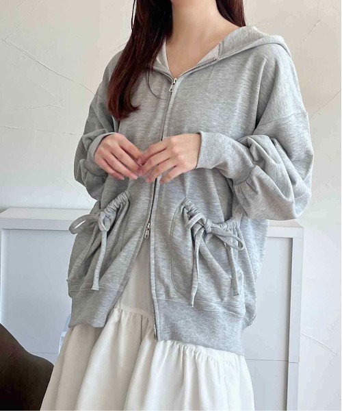 apres jour clair(アプレジュールクレア)の「【apres jour clair】リボンポケットパーカー【ZOZOTOWN限定アイテム】(パーカー・レディース・杢グレー/アイボリー・X-LARGE/フリー)」の8枚目の写真