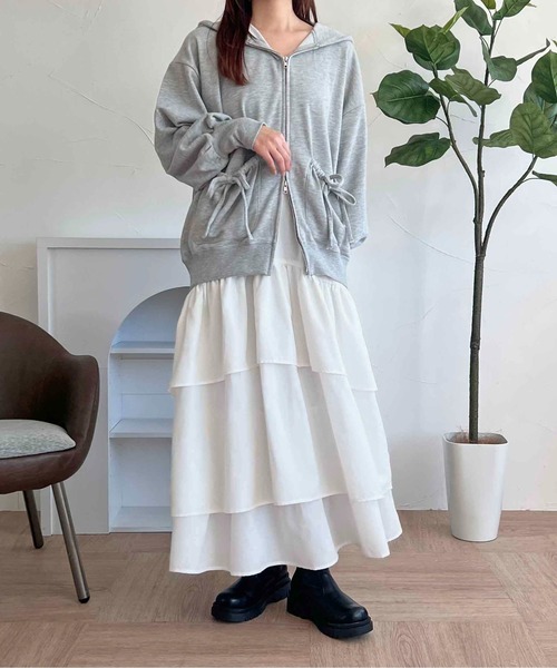 apres jour clair(アプレジュールクレア)の「【apres jour clair】リボンポケットパーカー【ZOZOTOWN限定アイテム】(パーカー・レディース・杢グレー/アイボリー・X-LARGE/フリー)」の12枚目の写真