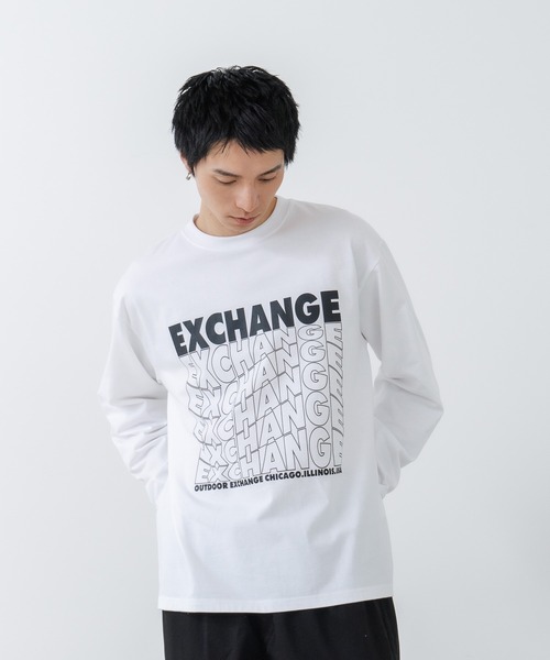 OUTDOOR EXCHANGE(アウトドアエクスチェンジ)の「【OUTDOOR EXCHANGE/アウトドアエクスチェンジ】ウェーブプリントクルーネックロンT オーバーサイズ(Tシャツ/カットソー・メンズ・ホワイト/ブラック・MEDIUM/LARGE)」の2枚目の写真