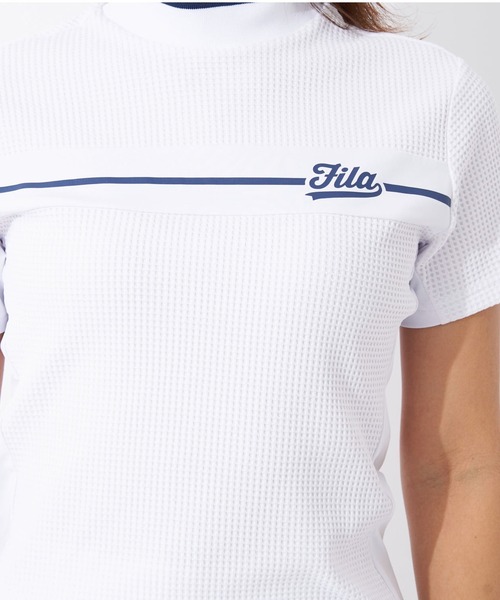 FILA GOLF（フィラゴルフ ）の「ワッフルストレッチ　半袖モックネックシャツ（シャツ/ブラウス・レディース・ホワイト/ネイビー・MEDIUM/LARGE/X-LARGE）」の4枚目の写真