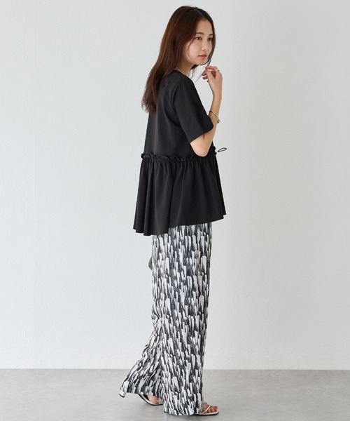 セール】幾何柄 麻調合繊イージーパンツ（その他パンツ