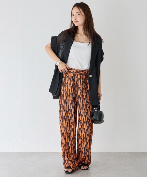 セール】幾何柄 麻調合繊イージーパンツ（その他パンツ