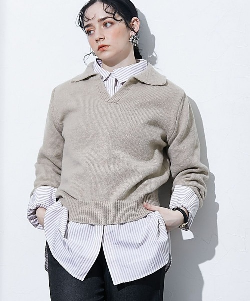 TTOL（トール）の「スキッパーニットトップス（ニット/セーター・レディース・ベージュ・M）」の2枚目の写真