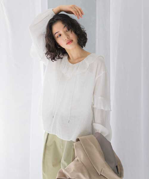 URBAN RESEARCH ROSSO WOMEN（アーバンリサーチ　ロッソ）の「『WEB/一部店舗限定カラー』楊柳フリルブラウス（シャツ/ブラウス・レディース・ベージュ系その他/ピンク/ホワイト/ブルー系その他・FREE）」の10枚目の写真