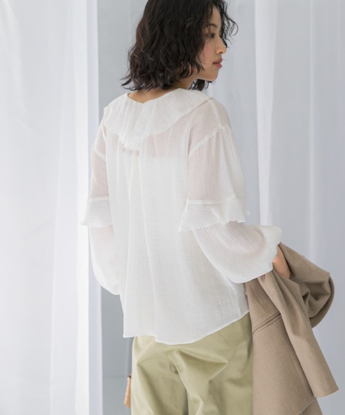 URBAN RESEARCH ROSSO WOMEN（アーバンリサーチ　ロッソ）の「『WEB/一部店舗限定カラー』楊柳フリルブラウス（シャツ/ブラウス・レディース・ベージュ系その他/ピンク/ホワイト/ブルー系その他・FREE）」の12枚目の写真