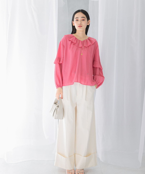 URBAN RESEARCH ROSSO WOMEN（アーバンリサーチ　ロッソ）の「『WEB/一部店舗限定カラー』楊柳フリルブラウス（シャツ/ブラウス・レディース・ベージュ系その他/ピンク/ホワイト/ブルー系その他・FREE）」の16枚目の写真