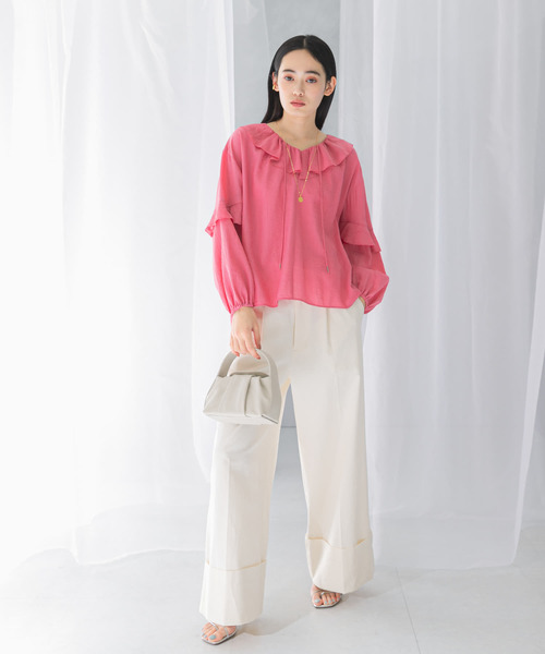 URBAN RESEARCH ROSSO WOMEN（アーバンリサーチ　ロッソ）の「『WEB/一部店舗限定カラー』楊柳フリルブラウス（シャツ/ブラウス・レディース・ベージュ系その他/ピンク/ホワイト/ブルー系その他・FREE）」の17枚目の写真