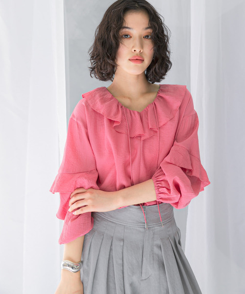 URBAN RESEARCH ROSSO WOMEN（アーバンリサーチ　ロッソ）の「『WEB/一部店舗限定カラー』楊柳フリルブラウス（シャツ/ブラウス・レディース・ベージュ系その他/ピンク/ホワイト/ブルー系その他・FREE）」の20枚目の写真