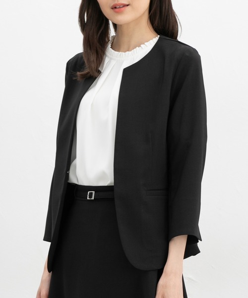 Honeys(ハニーズ)の「【ストレッチ・ウォッシャブル・イージーケア・接触冷感】8分袖ノーカラージャケット(ノーカラージャケット・レディース・ネイビー/ベージュ/グレイッシュベージュ/ブラック/グレー・3L/L/LL/M/S)」の12枚目の写真