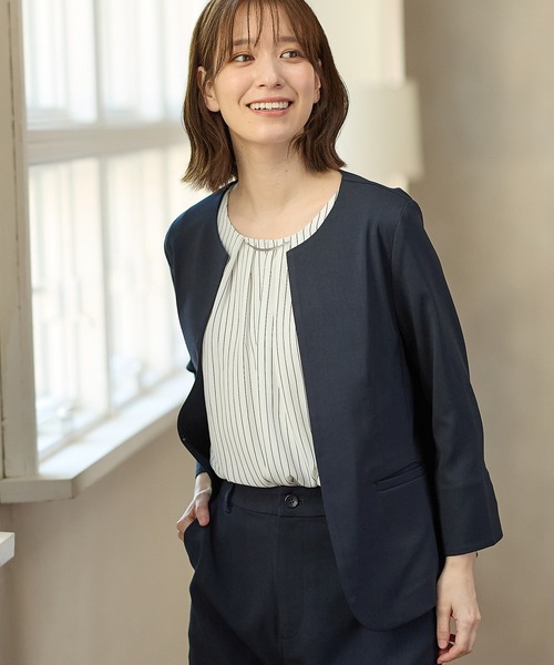 Honeys(ハニーズ)の「【ストレッチ・ウォッシャブル・イージーケア・接触冷感】8分袖ノーカラージャケット(ノーカラージャケット・レディース・ネイビー/ベージュ/グレイッシュベージュ/ブラック/グレー・3L/L/LL/M/S)」の17枚目の写真