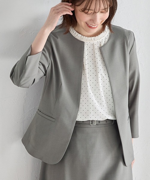 Honeys(ハニーズ)の「【ストレッチ・ウォッシャブル・イージーケア・接触冷感】8分袖ノーカラージャケット(ノーカラージャケット・レディース・ネイビー/ベージュ/グレイッシュベージュ/ブラック/グレー・3L/L/LL/M/S)」の21枚目の写真