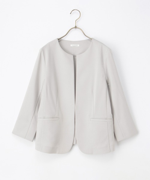 メル94407　45R　umi908 ノーカラー モヘア　ジャケット ストレッチ・ウォッシャブル・イージーケア・接触冷感】8分袖ノー