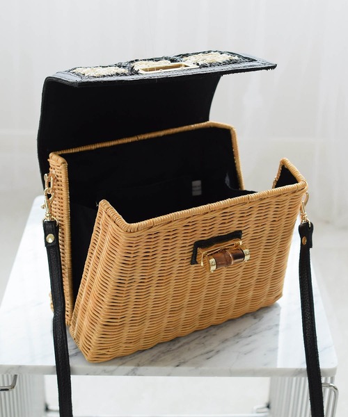新品　かごバッグ　パッチワーク ベース BASE パッチワークかごバッグ （ブラック