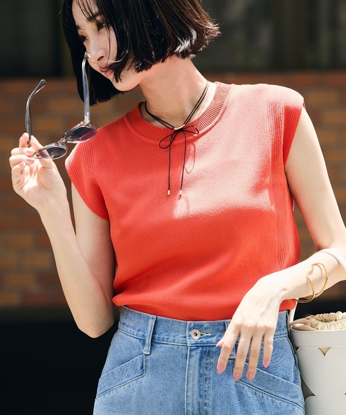 VIS(ビス)の「【UVケア/接触冷感/洗える】美人スリーブニット(ニット/セーター・レディース・オレンジ/ブラウン/ブラック/オフホワイト・FREE)」の4枚目の写真