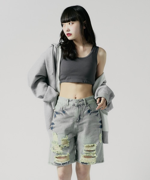 Chick（チック）の「cropped Tanktop / クロップド丈 タンクトップ（タンクトップ・レディース・ベージュ/ホワイト/ブラック/グレー・FREE）」の3枚目の写真
