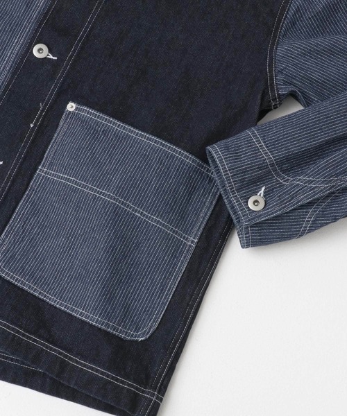 セール】ヒッコリー×デニム切替ワークジャケット（デニムジャケット