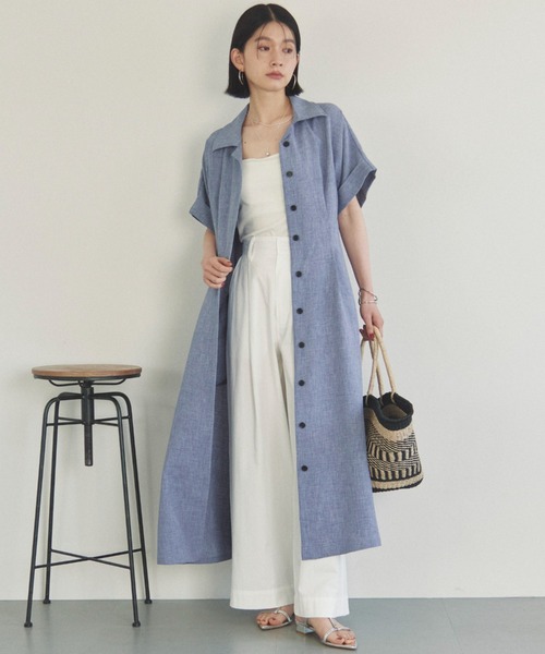 セール】【新色追加】タックフレアシャツワンピース（シャツ