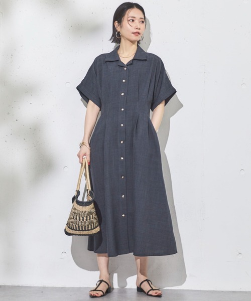 新品タグ付き‼️ 2024年 Leilian タックフレア シャツワンピース GRL - GRL リネンタッチウエストタックフレアシャツワンピースの