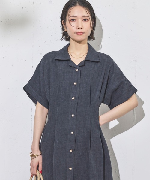 セール】【新色追加】タックフレアシャツワンピース（シャツワンピース