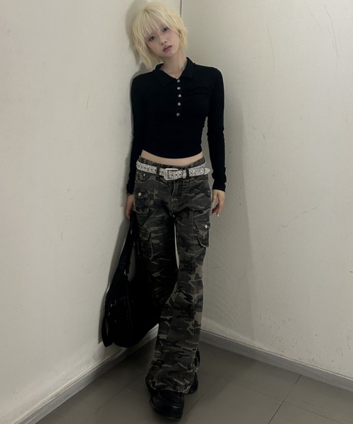 archive レイヤード フレア ブーツカット カモフラ A'GEM/9 × .kom 『.KOM/ドットケーオーエム』 カモフラージュ柄フレア