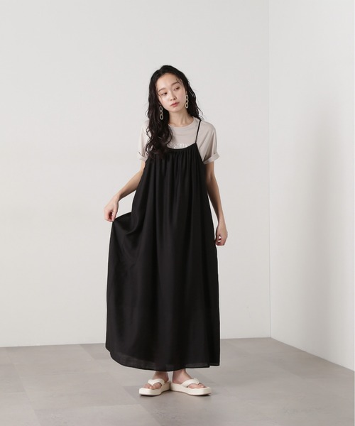 N.（N. Natural Beauty Basic）（エヌエヌナチュラルビューティーベーシック）の「ギャザーキャミワンピース（ワンピース・レディース・ブラック/ベージュ/オレンジ・MEDIUM）」の4枚目の写真