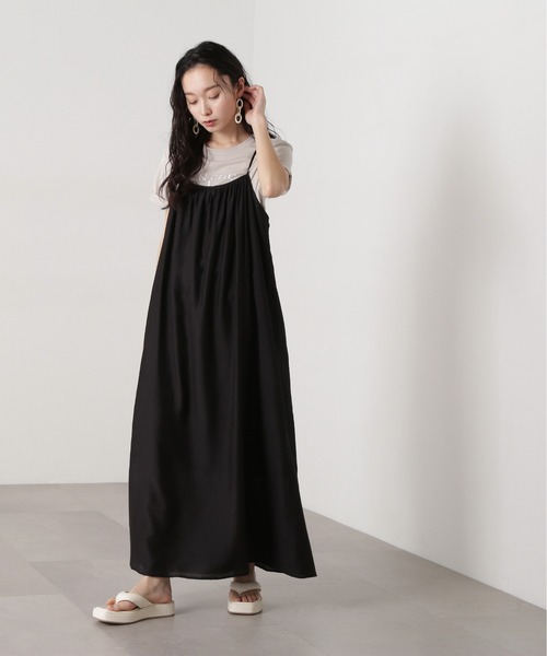 N.（N. Natural Beauty Basic）（エヌエヌナチュラルビューティーベーシック）の「ギャザーキャミワンピース（ワンピース・レディース・ブラック/ベージュ/オレンジ・MEDIUM）」の8枚目の写真