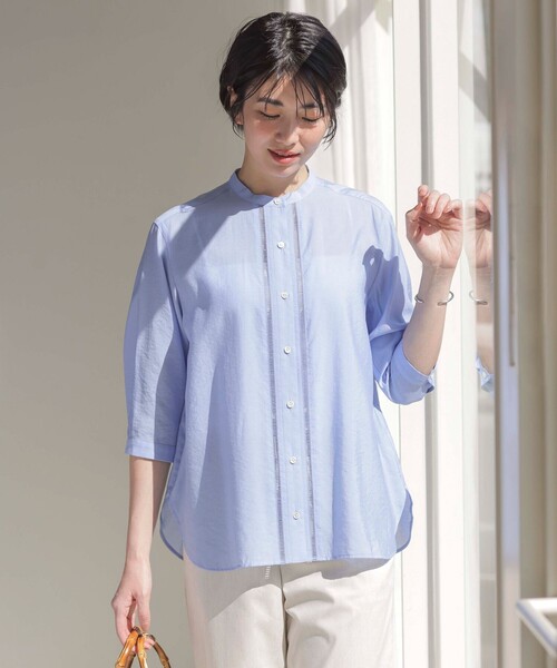 J.PRESS Ladies(J.プレス レディス)の「【WEB限定カラーあり・洗える】Sheer Vis リネン バンドカラー ブラウス(シャツ/ブラウス・レディース・アイボリー系/サックスブルー系/カーキ系/ネイビー系・XS)」の4枚目の写真