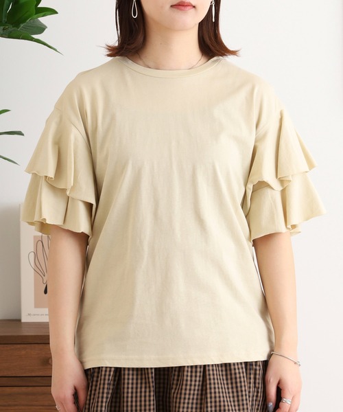 atONE(アットワン)の「コットンフレアー袖カットソー(Tシャツ/カットソー・レディース・オフホワイト/ベージュ系1/ベージュ/ブラック・LL~3L/4L~5L/M-L)」の15枚目の写真