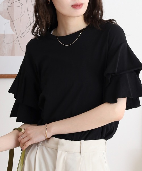 atONE(アットワン)の「コットンフレアー袖カットソー(Tシャツ/カットソー・レディース・オフホワイト/ベージュ系1/ベージュ/ブラック・LL~3L/4L~5L/M-L)」の22枚目の写真