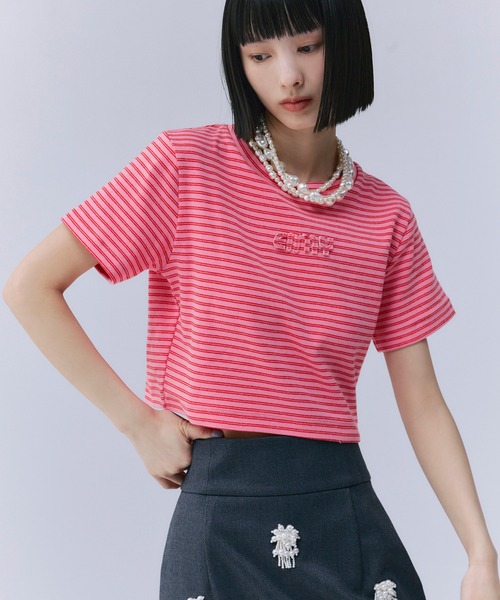 EIMY ISTOIRE（エイミーイストワール）の「eimyボーダー Tシャツ（Tシャツ/カットソー・レディース・ブラウン/ピンク/ブラック・F）」の2枚目の写真