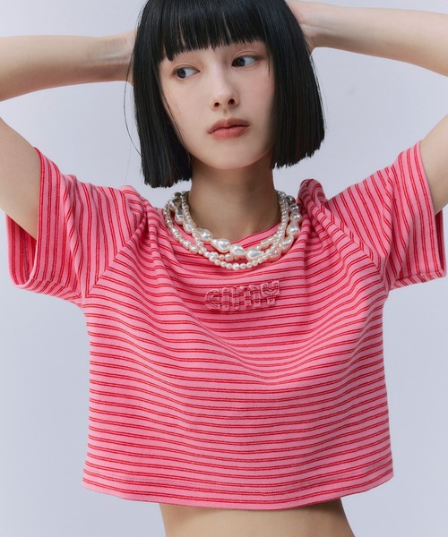 EIMY ISTOIRE（エイミーイストワール）の「eimyボーダー Tシャツ（Tシャツ/カットソー・レディース・ブラウン/ピンク/ブラック・F）」の4枚目の写真