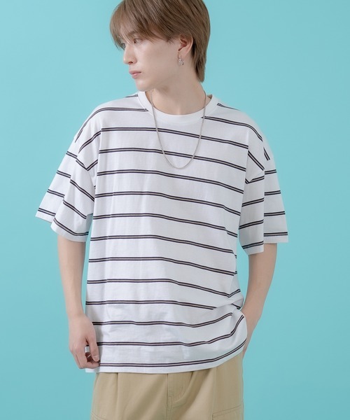 improves(インプローブス)の「マルチボーダー 半袖Tシャツ(Tシャツ/カットソー・メンズ・ホワイト/グリーン/ベージュ/ネイビー/チャコール/ブルー・MEDIUM/LARGE/X-LARGE)」の7枚目の写真