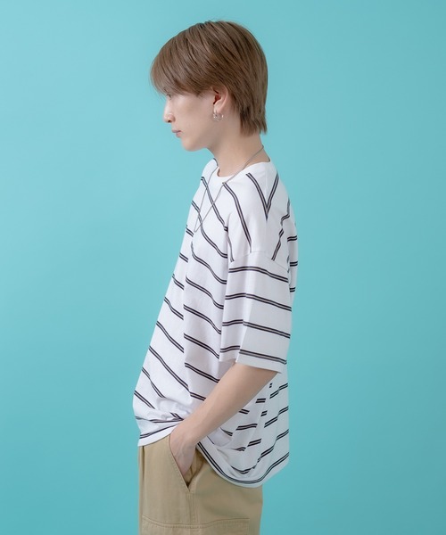 improves(インプローブス)の「マルチボーダー 半袖Tシャツ(Tシャツ/カットソー・メンズ・ホワイト/グリーン/ベージュ/ネイビー/チャコール/ブルー・MEDIUM/LARGE/X-LARGE)」の8枚目の写真