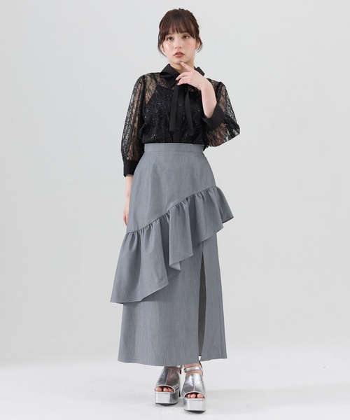 REDYAZEL（レディアゼル）の「アシメフリルスカート（スカート・レディース・ブラック/ブルー/グレー・SMALL/MEDIUM）」の7枚目の写真