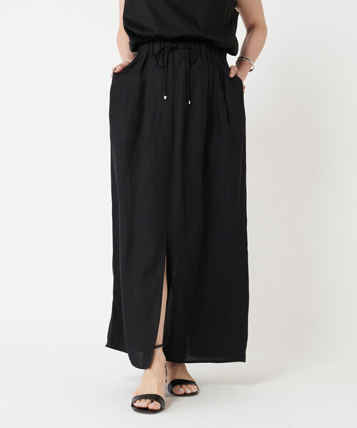 LIVETART(リヴェタート)の「麻混ツイルスリットスカート(スカート・レディース・アイボリー/ブラック・FREE)」の5枚目の写真