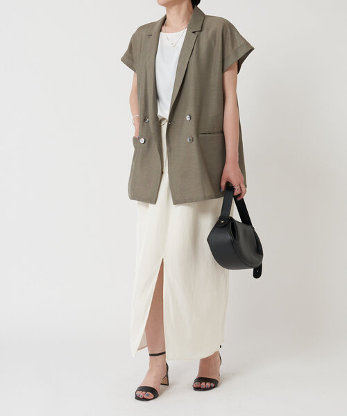 LIVETART(リヴェタート)の「麻混ツイルスリットスカート(スカート・レディース・アイボリー/ブラック・FREE)」の8枚目の写真