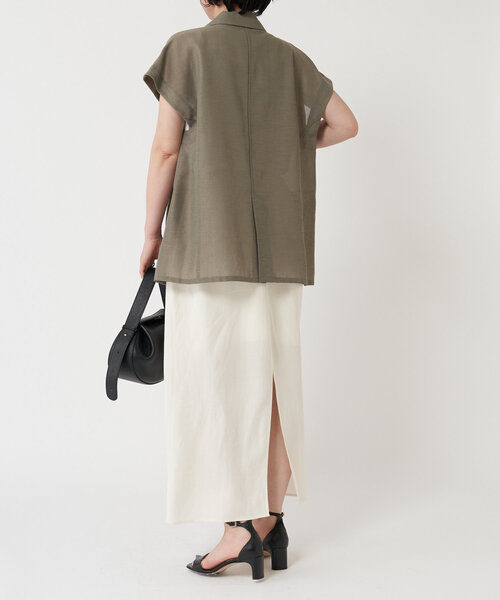 LIVETART(リヴェタート)の「麻混ツイルスリットスカート(スカート・レディース・アイボリー/ブラック・FREE)」の9枚目の写真