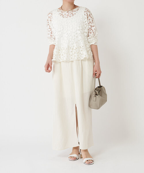 LIVETART(リヴェタート)の「麻混ツイルスリットスカート(スカート・レディース・アイボリー/ブラック・FREE)」の18枚目の写真