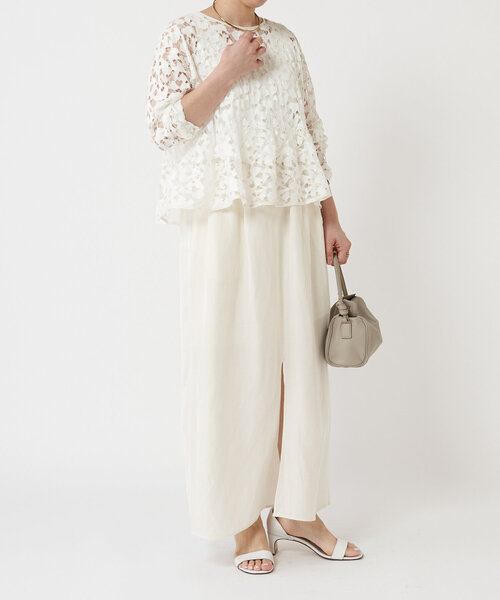 LIVETART(リヴェタート)の「麻混ツイルスリットスカート(スカート・レディース・アイボリー/ブラック・FREE)」の19枚目の写真