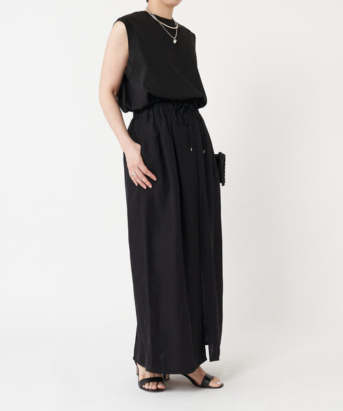 LIVETART(リヴェタート)の「麻混ツイルスリットスカート(スカート・レディース・アイボリー/ブラック・FREE)」の2枚目の写真