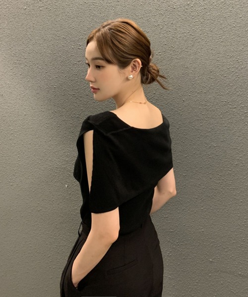 by LEGNA(バイレグナ)の「ノースリーブ風 ケープデザインサマーニットトップス(ニット/セーター・レディース・ブラック/ブラック×ホワイト/ホワイト/モカ・FREE)」の7枚目の写真