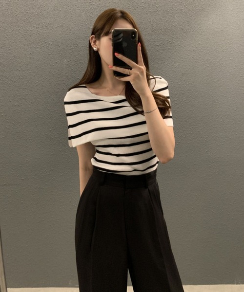 by LEGNA(バイレグナ)の「ノースリーブ風 ケープデザインサマーニットトップス(ニット/セーター・レディース・ブラック/ブラック×ホワイト/ホワイト/モカ・FREE)」の13枚目の写真