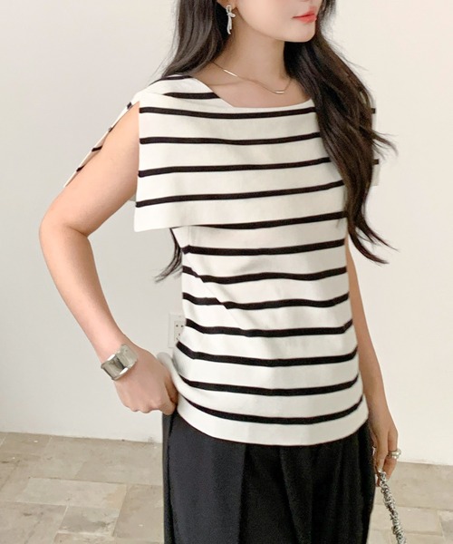 by LEGNA(バイレグナ)の「ノースリーブ風 ケープデザインサマーニットトップス(ニット/セーター・レディース・ブラック/ブラック×ホワイト/ホワイト/モカ・FREE)」の19枚目の写真